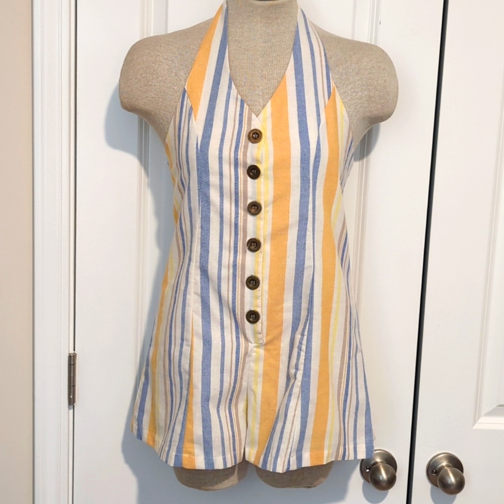 Striped Halter Romper Shorts Size Medium by Paradise USA 17